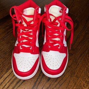 Nike Dunks Red and White high top Sneakers